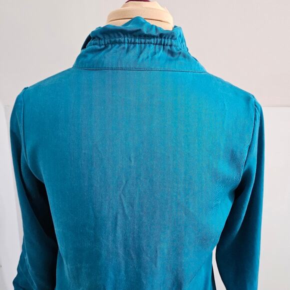 Soft Surroundings Teal Ruffle Collar Button Front Tunic Top Button Back Detail S - Picture 5 of 11